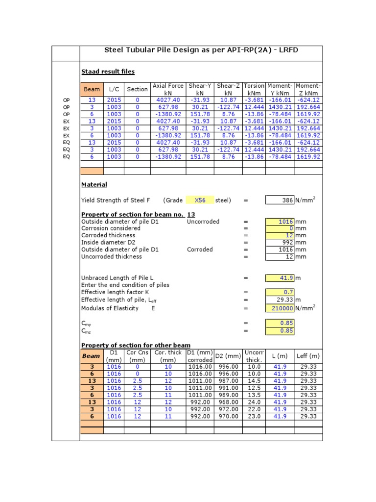 Steel Tubular Pile Design Results | PDF | Strength Of Materials | Deep ...