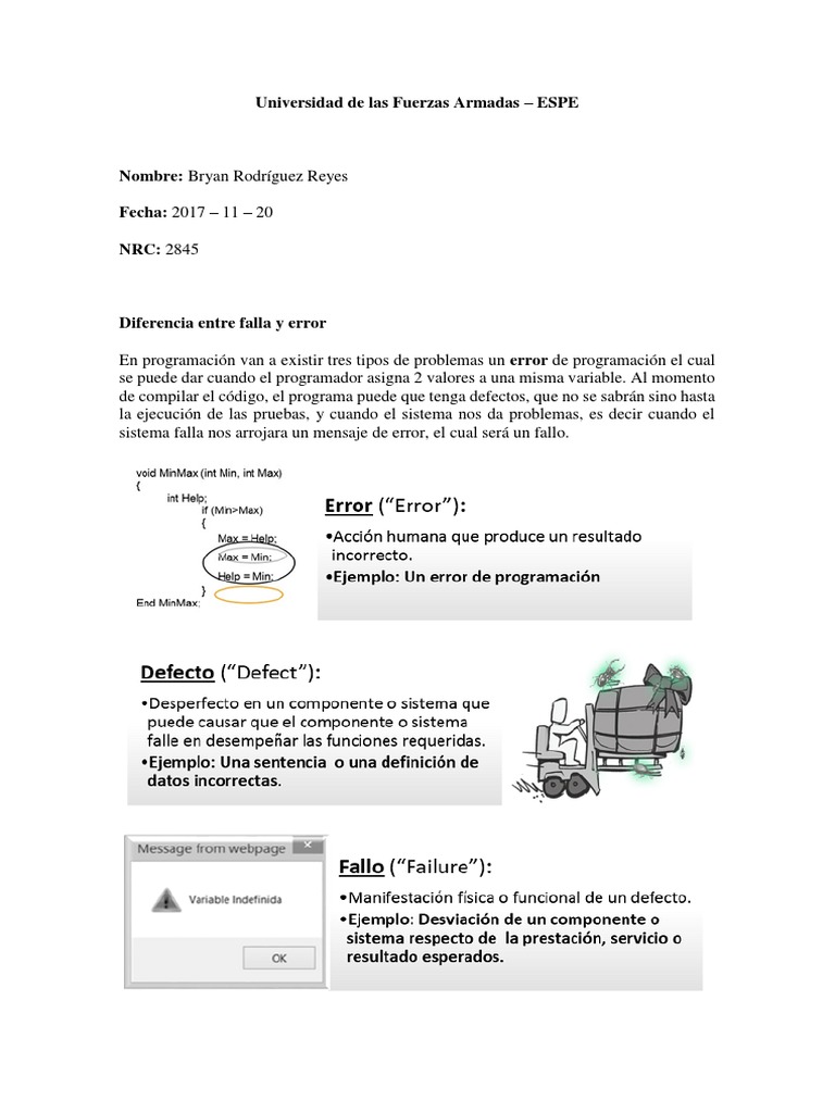 Diferencias entre error, defecto y falla | PDF