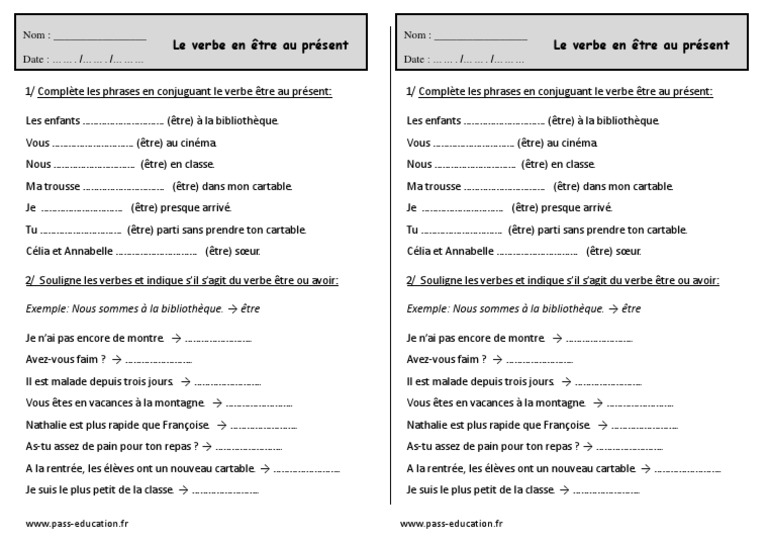 Exercice Verbe être Et Avoir Au Présent Ce1 Conjuguer Le Verbe Être Au Présent Ce1 Exercices | Mécanique du langage