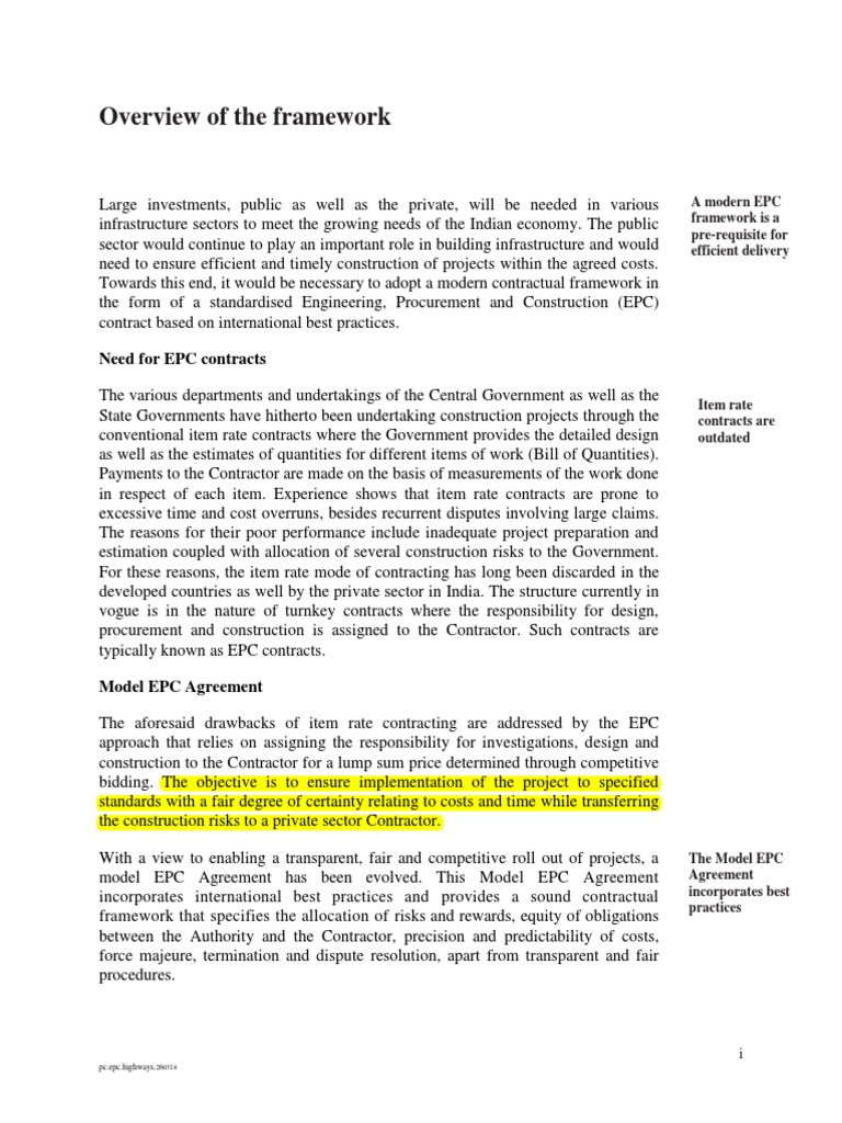 Model EPC Agreement Overview | PDF | Construction Bidding | General ...