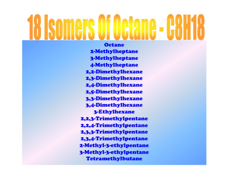 18 Isomers of Octane C8H18