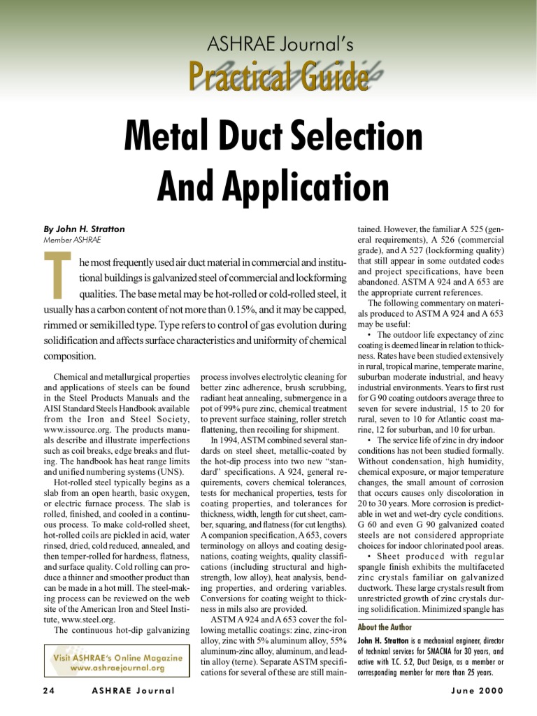 Metal Duct Selection and Application PDF | PDF | Duct (Flow) | Rolling ...