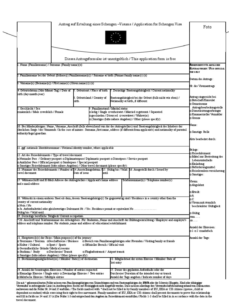 German Embassy Visa Form | PDF