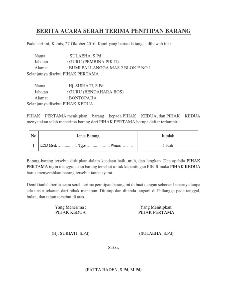 Contoh Surat Penitipan Barang Di Gudang Kumpulan Surat 