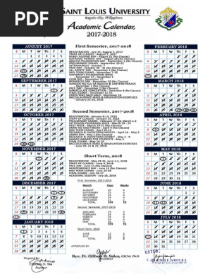 Academic Calendar SLU 2017-2018 PDF | PDF