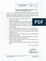 Politica de Calidad, Medio Ambiente, Seguridad y Salud Ocupacional