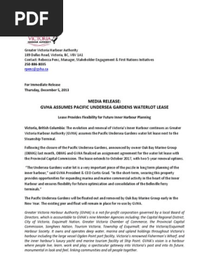 Media Release Gvha Assumes Pacific Undersea Gardens Waterlot Lease