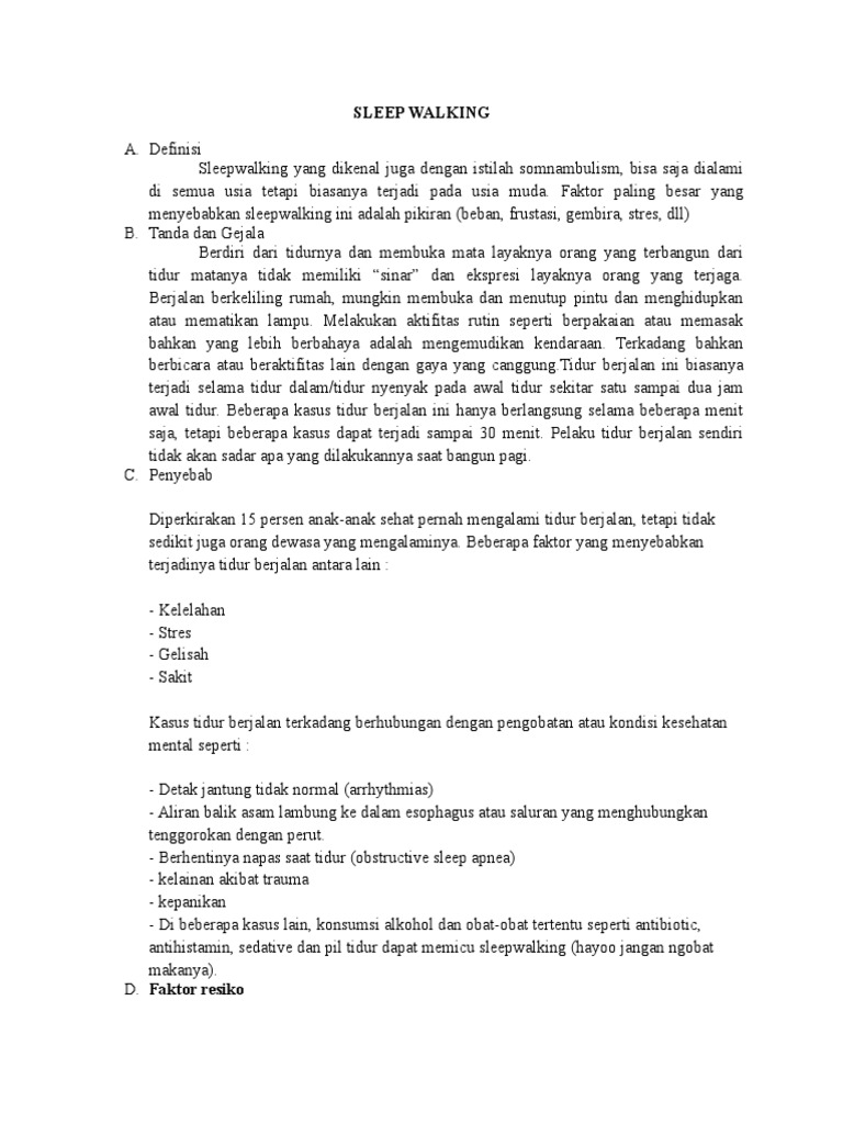 Penyebab dan Gejala Sleepwalking | PDF