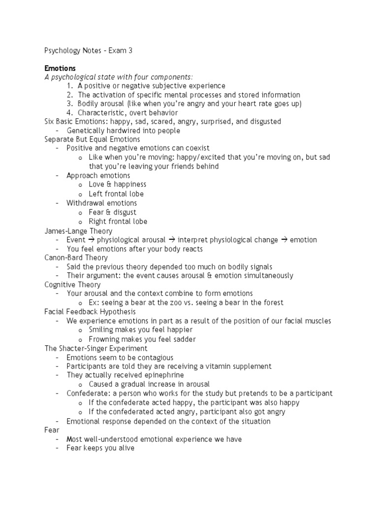 Psychology Notes (Ch. 7) | PDF | Emotions | Id