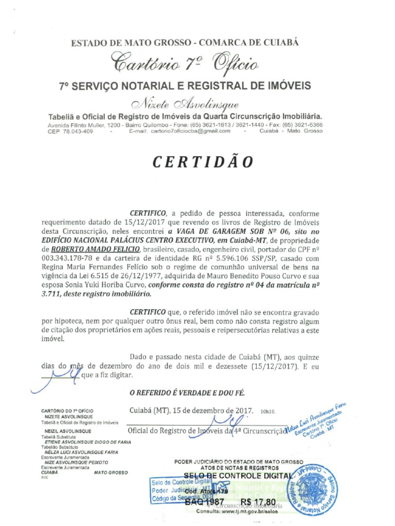 Certidão de Matrícula do Imóvel 