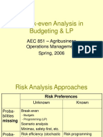 Break-Even Analysis in Budgeting & LP: AEC 851 - Agribusiness Operations Management Spring, 2006