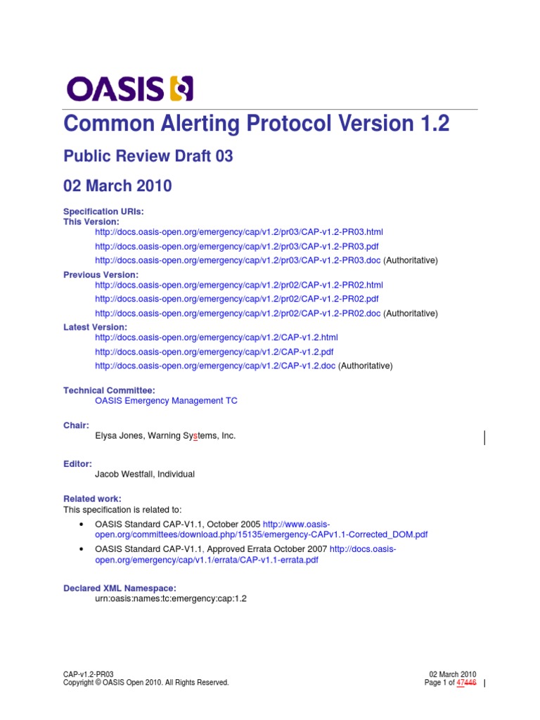 Common Alerting Protocol Version 1.2: Public Review Draft 03 02 March ...
