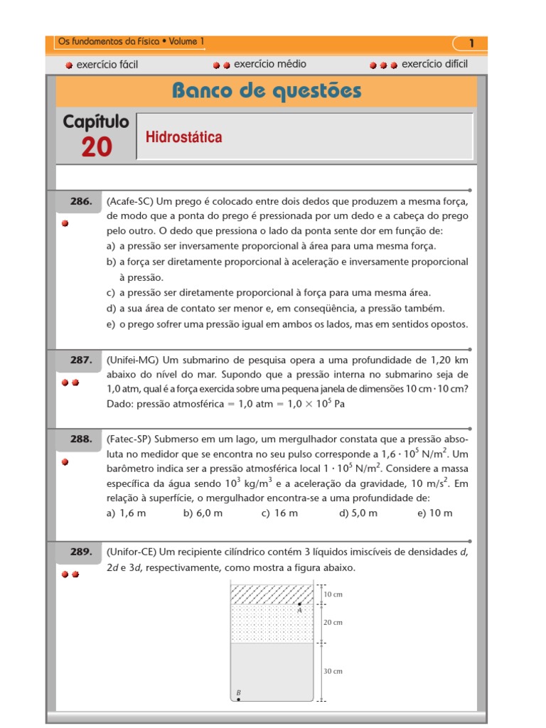 Hidrostatica Questões | PDF | Flutuabilidade | Pressão