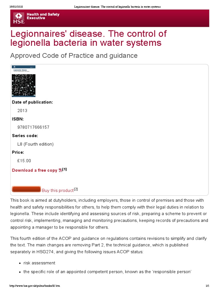 Legionnaires' Disease. The Control of Legionella Bacteria in Water Systems PDF
