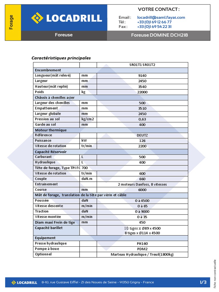 Foreuse DOMINE DCH218 - Fiche Technique | PDF | Forage | Véhicules