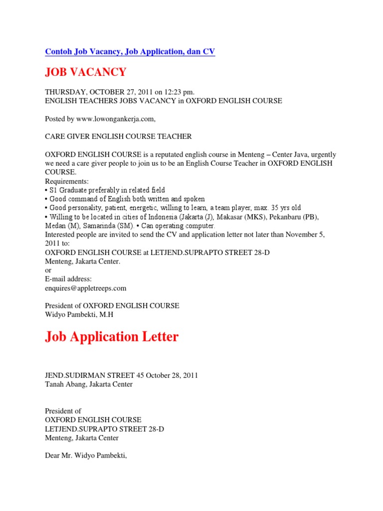 Contoh Job Vacancy Learning Behavior Modification