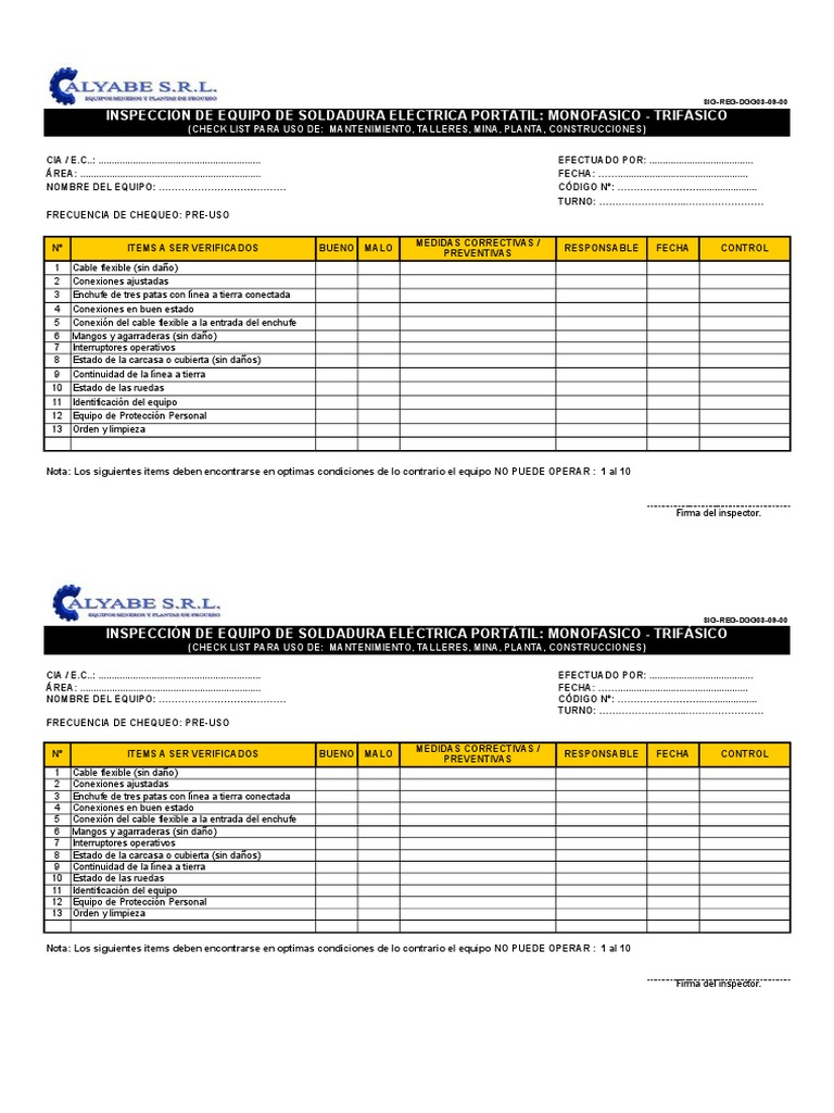 Check List de Inspeccion de Soldadura Elec. PDF Ingenieria Eléctrica Bienes manufacturados