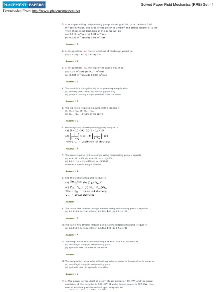 Fluid Mechanics Pump and Turbine Quiz | PDF