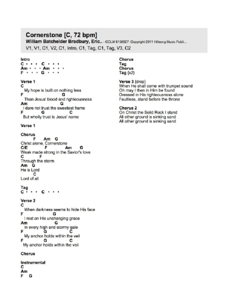 Cornerstone Chords PDF