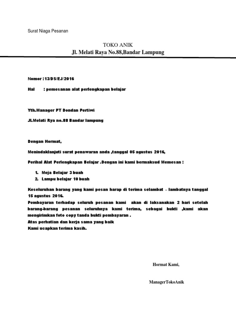 Surat Niaga Pesanan Leha