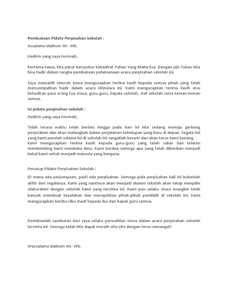 Pembukaan Pidato Perpisahan Sekolah