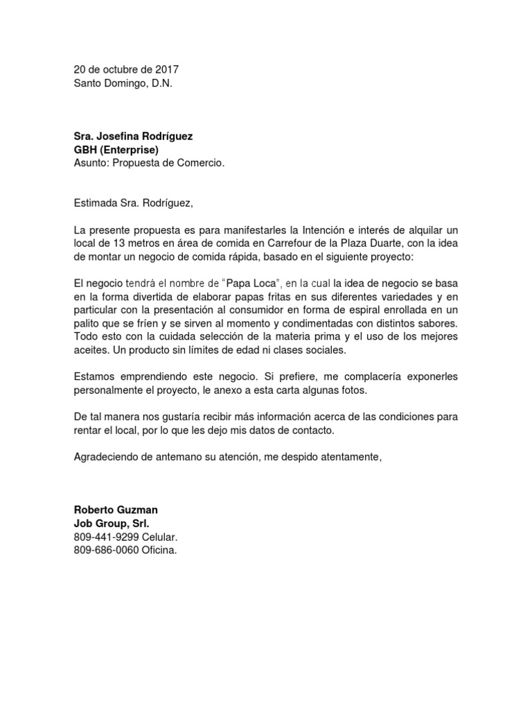 Carta de propuesta comercial