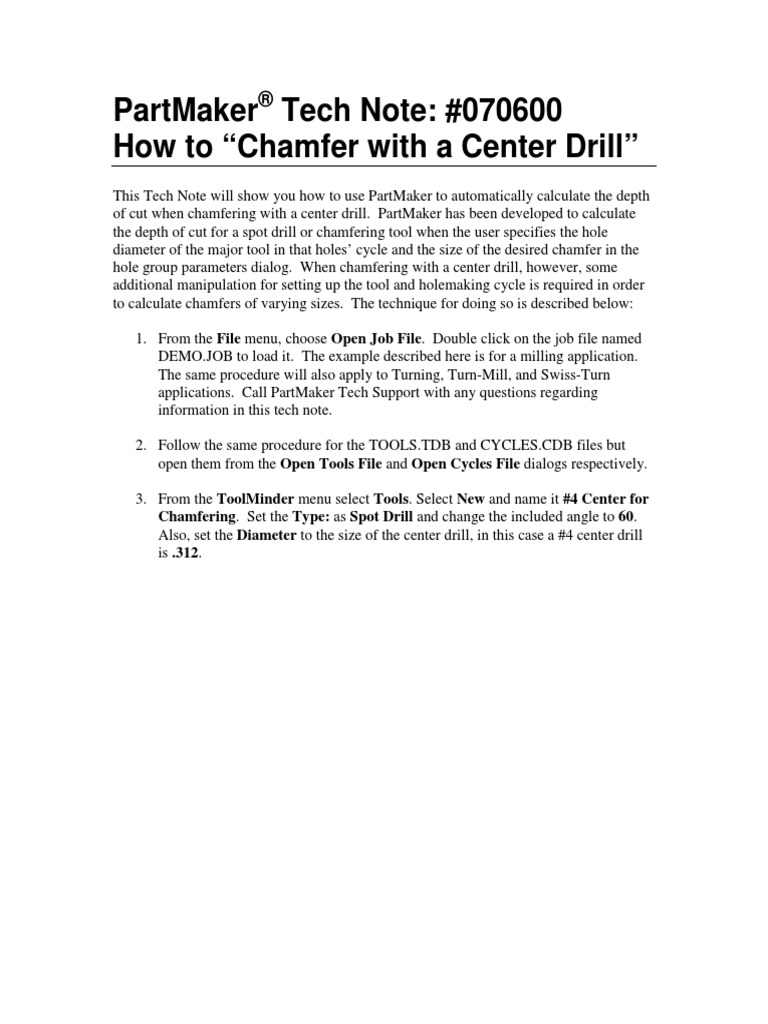 Chamfer With Center Drill PDF Drill Formula