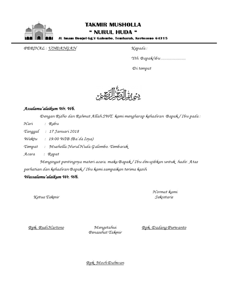 Undangan Rapat Takmir Musholla