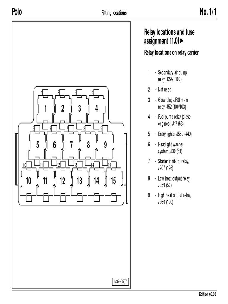 VW Polo Relay and Fuse Locations Guide | PDF | Diesel Engine | Fuel ...