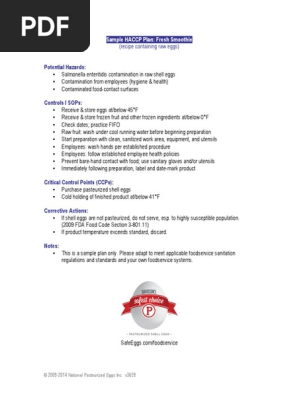 Smoothie HACCP Plan