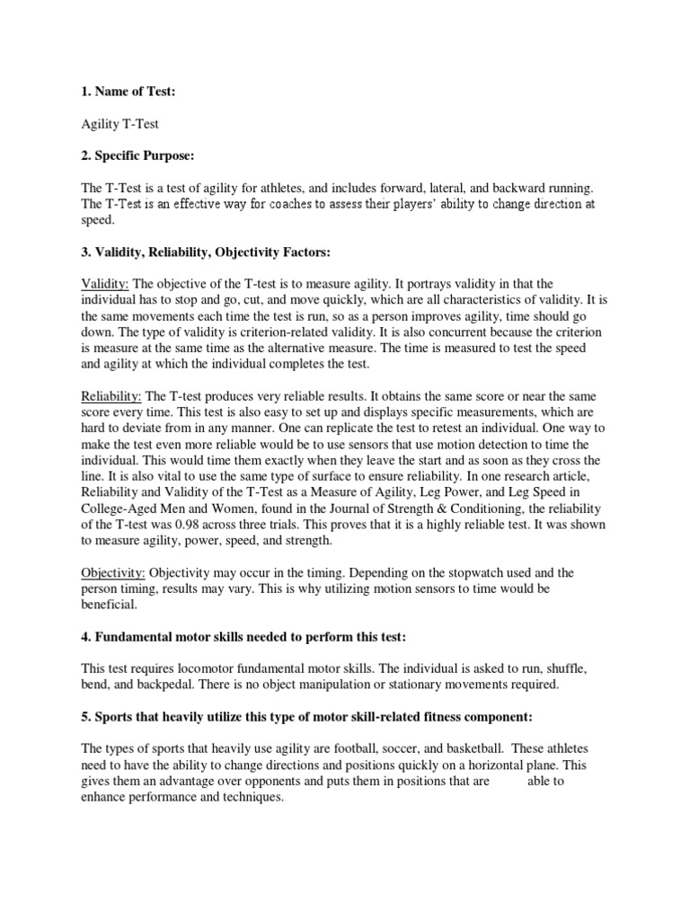 Agility T-Test for Athletes | PDF | Standard Score | Validity (Statistics)