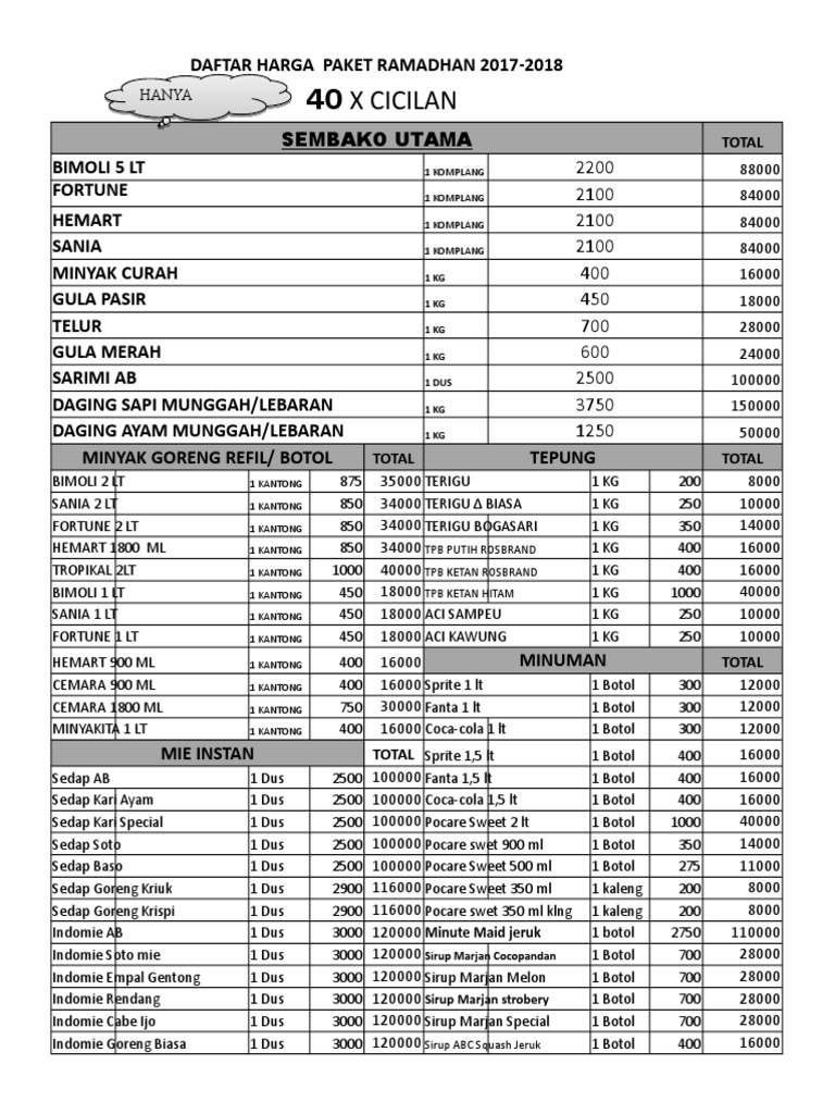 Brosur Paket Lebaran 2020 Tulisan