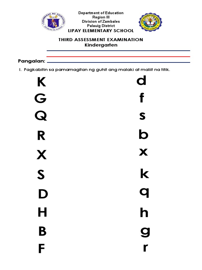kindergarten 3rd assessment examination asf1209 pdf