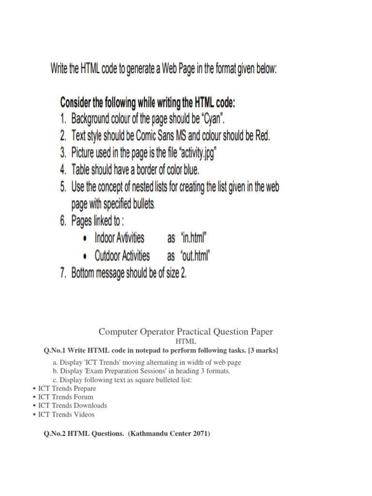 HTML Computer Operator Practical Question Paper HTML | PDF | Web Page ...