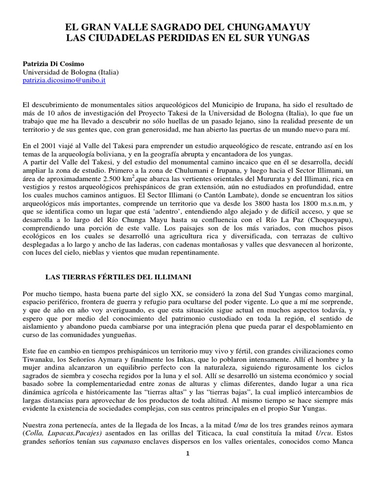 El Gran Valle Sagrado Del Chunga Mayu y Las Ciudadelas Perdidas ...