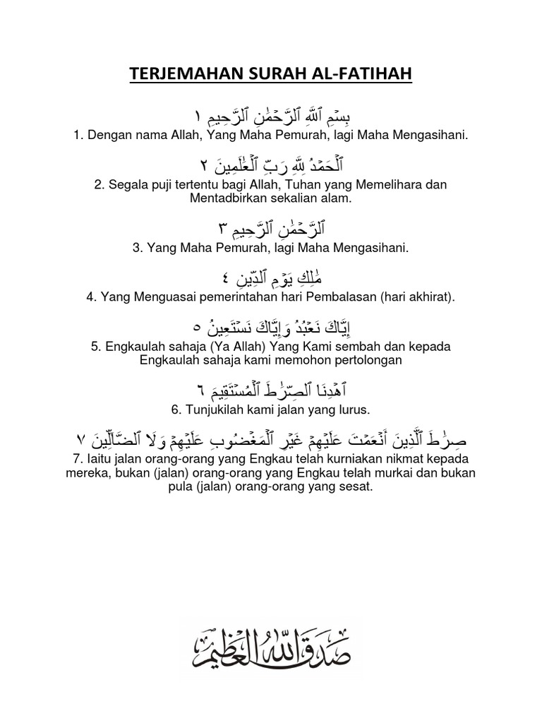 Terjemahan Surah Al-Fatihah  PDF