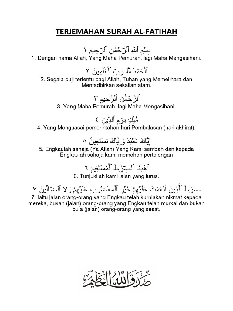 Terjemahan Surah Al-Fatihah  PDF