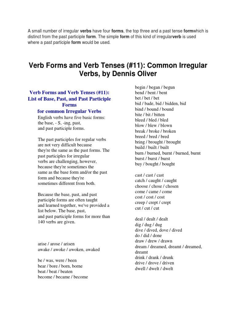 A Small Number of Irregular | PDF | Verb | Morphology