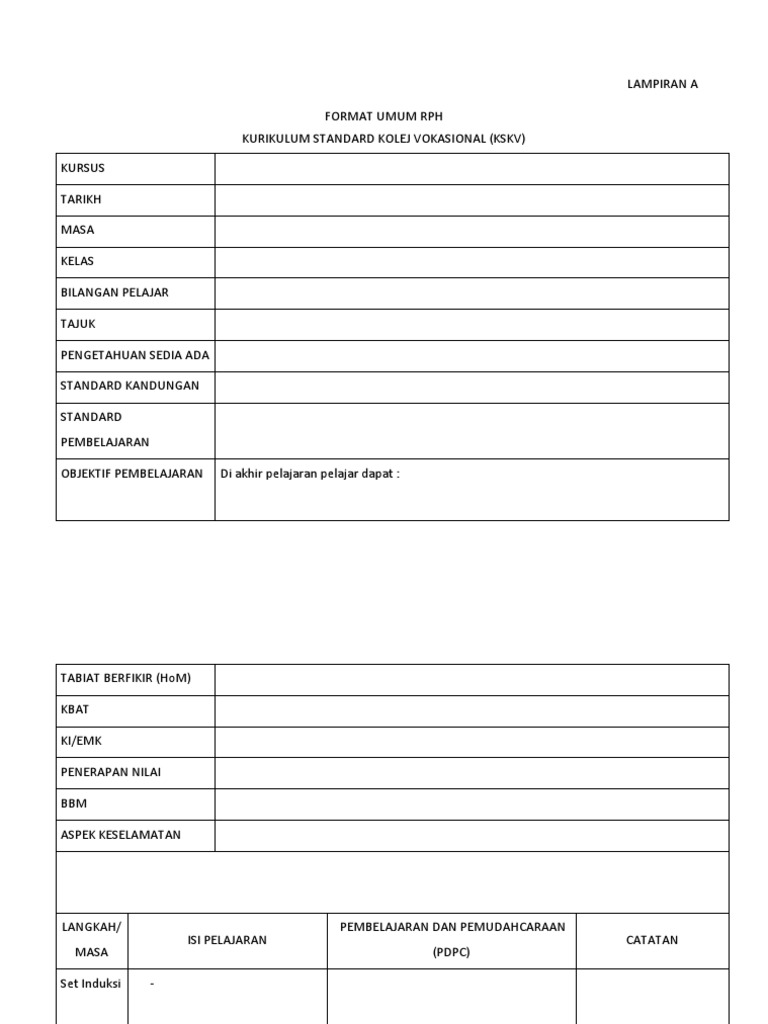 Format RPH Kurikulum KSKV Vokasional | PDF | Komputer | Teknologi ...