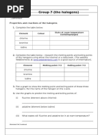 C4e 3 'Group 7 [the Halogens]' HW Sheet