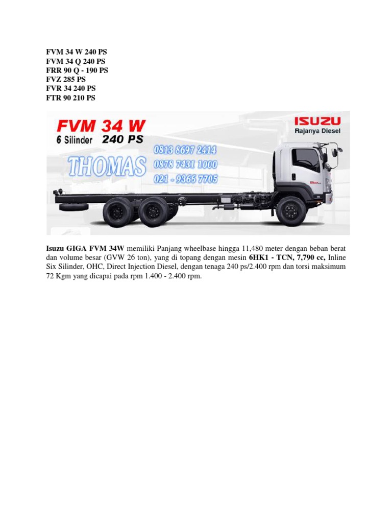 Specifications of Isuzu Giga