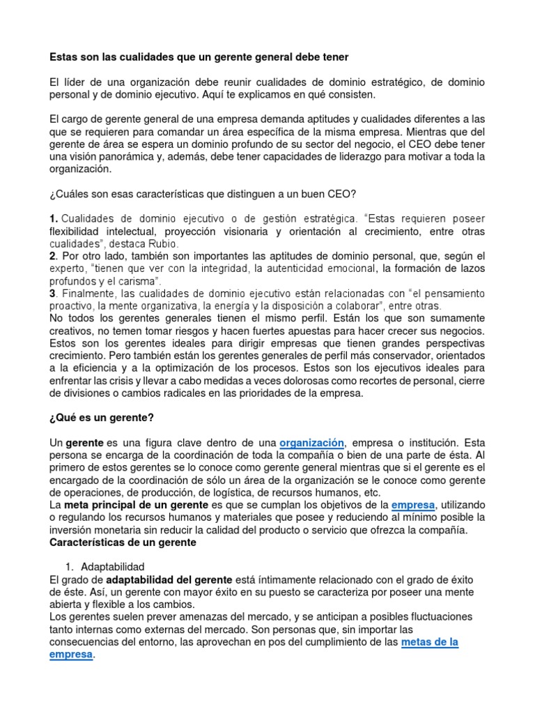 Estas Son Las Cualidades Que Un Gerente General Debe Tener | PDF
