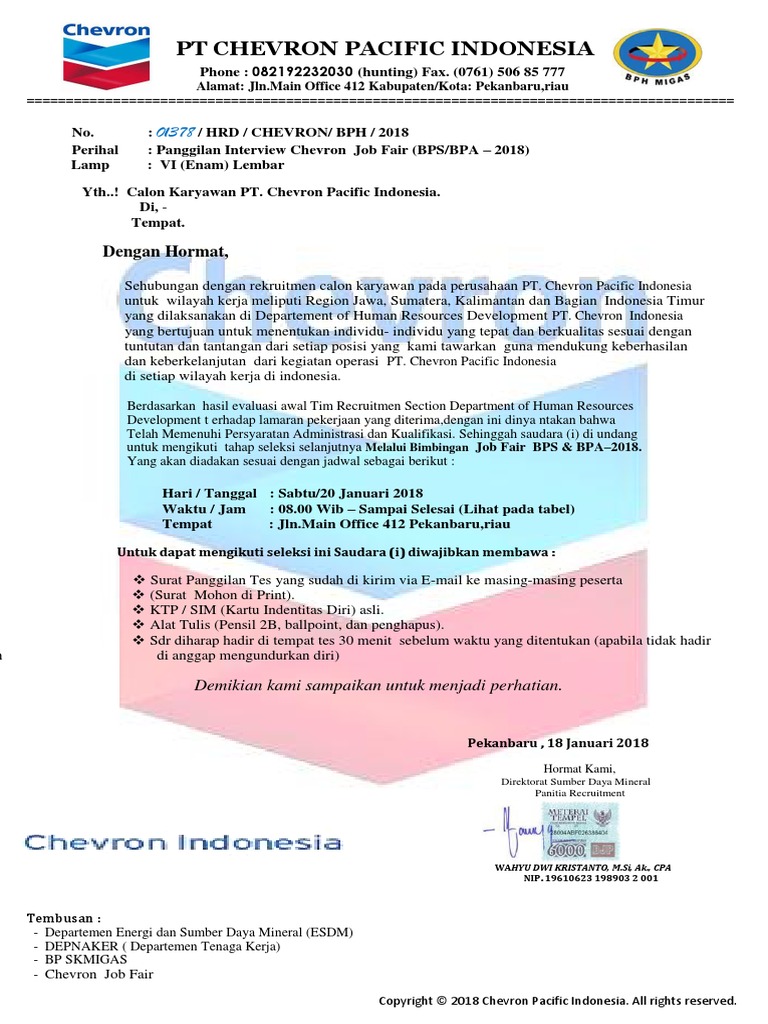 Surat Resmi PT Chevron Pacific Indonesia Riau | PDF