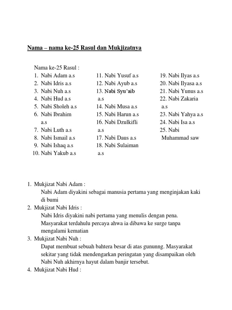 Daftar Nama 25 Nabi Dan Mukjizatnya Rujakrujak
