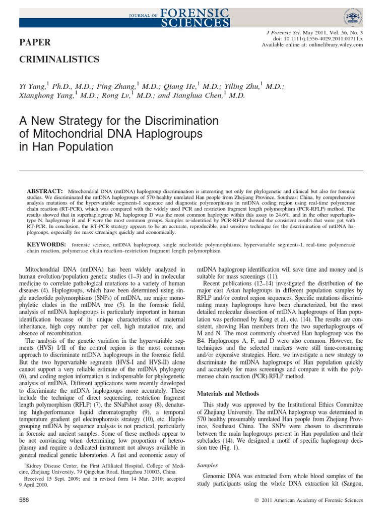 A New Strategy For The Discrimination of Mitochondrial DNA Haplogroups ...