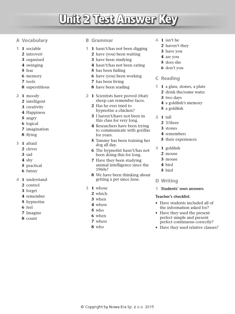 Test Unit 2 Klucz Odpowiedzi | PDF | Neuropsychology | Learning