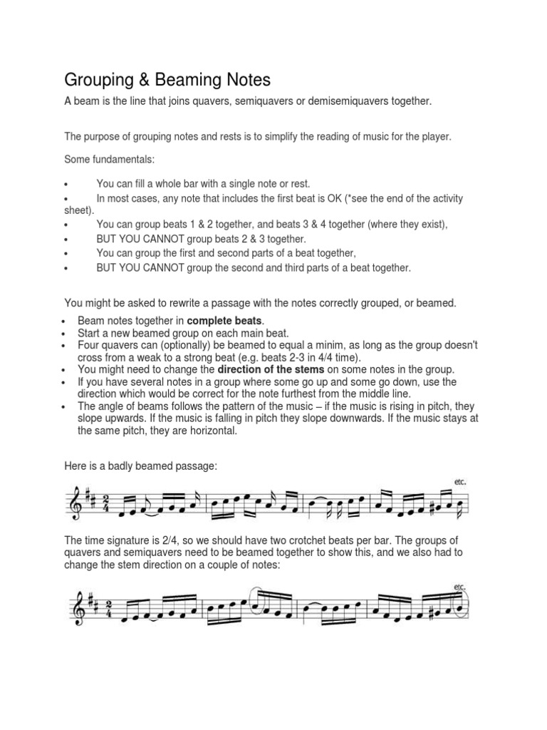 Grouping & Beaming Notes | PDF | Rhythm And Meter | Musical Compositions