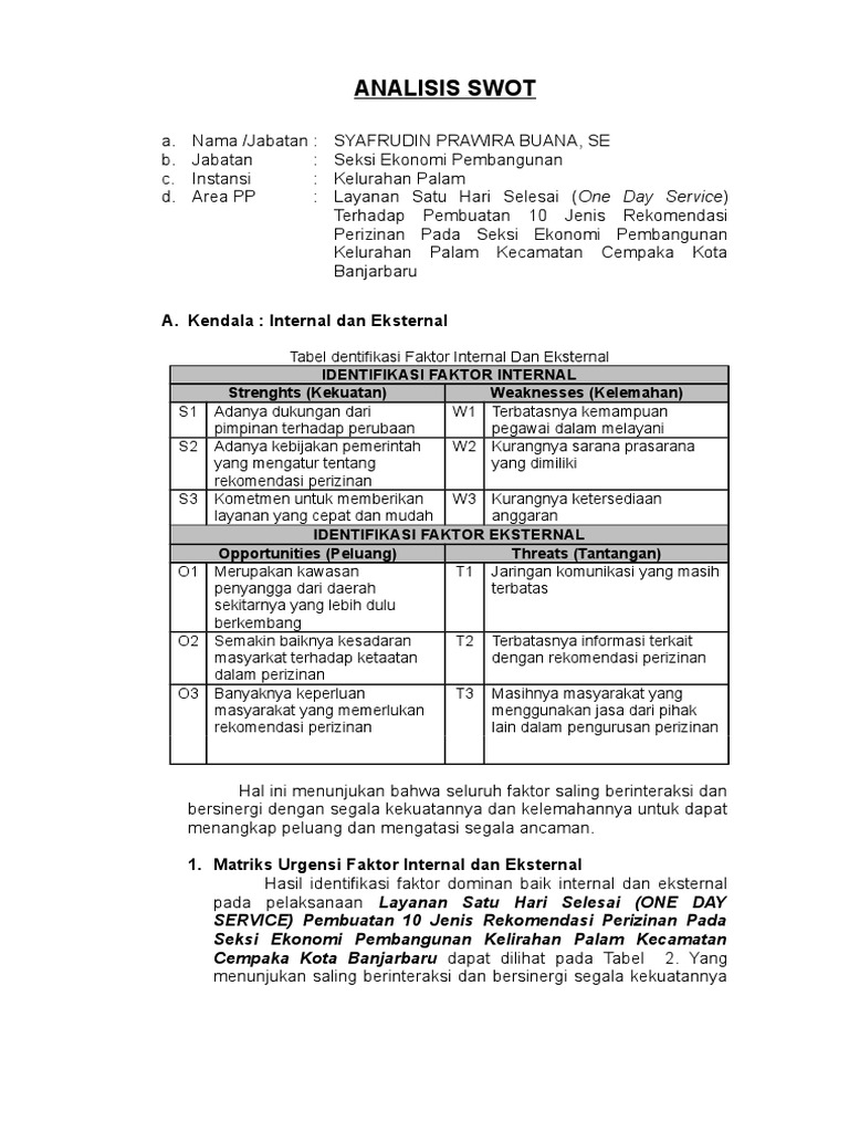 Analisis Faktor Internal dan Eksternal SWOT | PDF