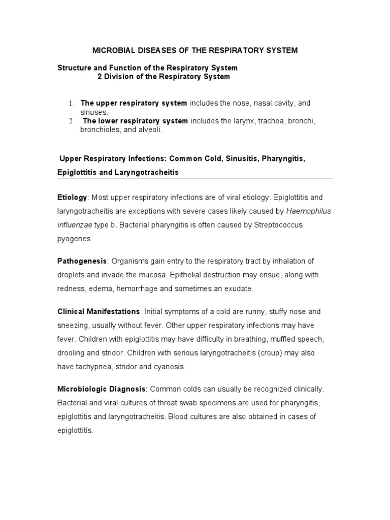 Respiratory System Microbial Diseases | PDF | Pneumonia | Respiratory Tract