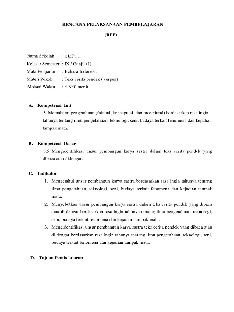 Rpp Kurtilas (Kelas Ix _teks Cerpen)- Revisi